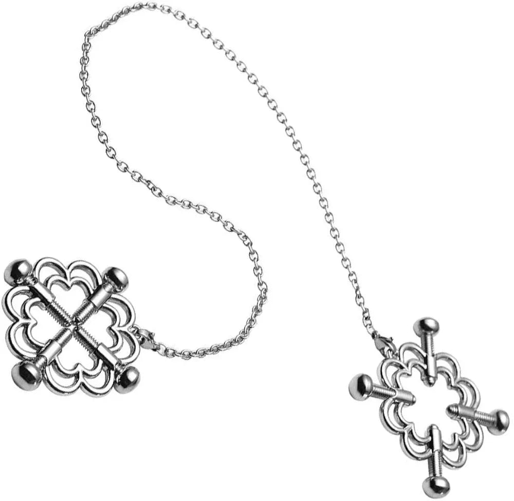 Adjustable Stainless Steel Nipple Clamps with Connecting Chains for Sensual Play
