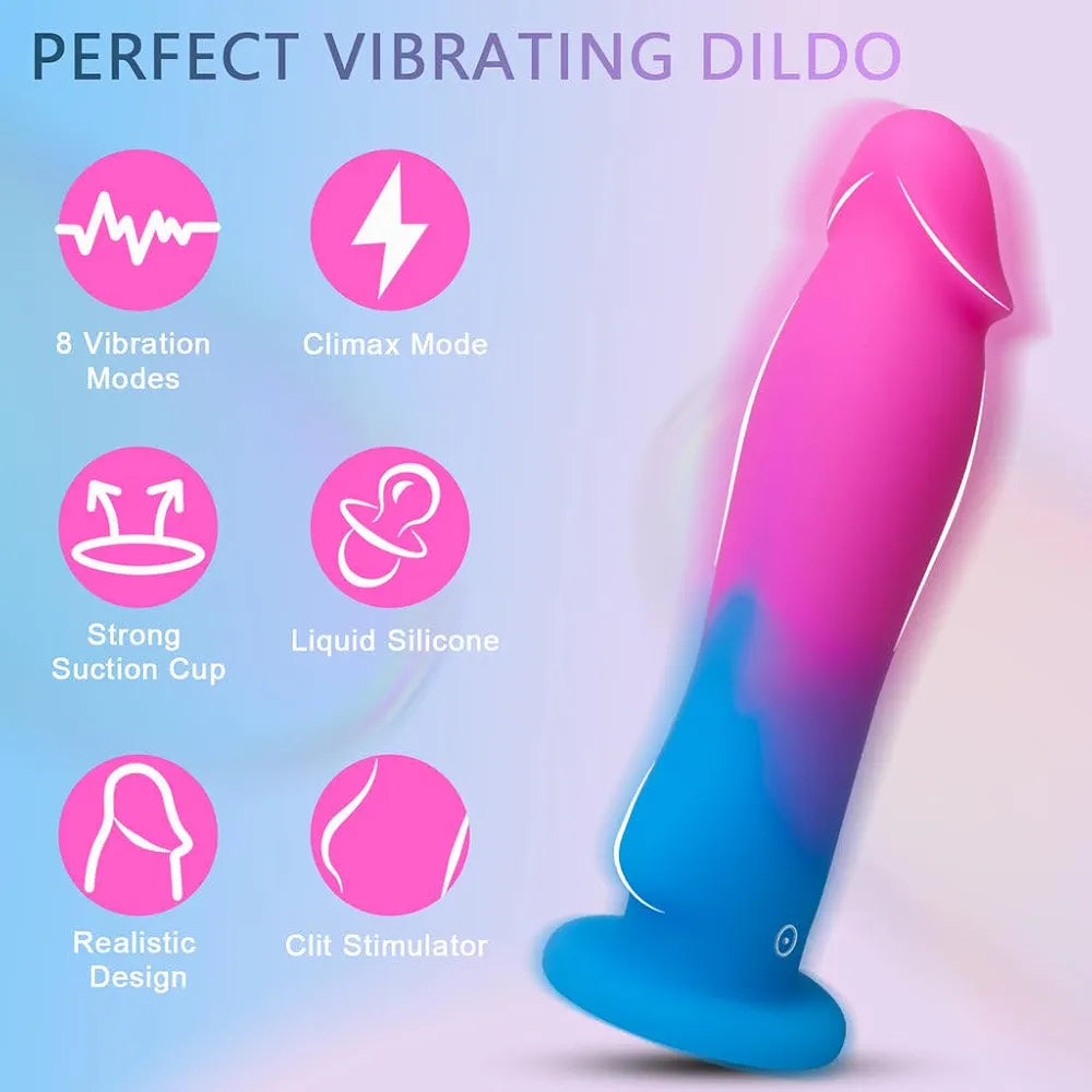 Realistic 7.5-Inch Vibrating Dildo with 8 Modes, Suction Cup Base, and One-Key Orgasm Function