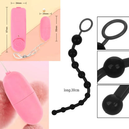 17-Piece Flexible Silicone Anal Bead Set with Ergonomic Butt Plug
