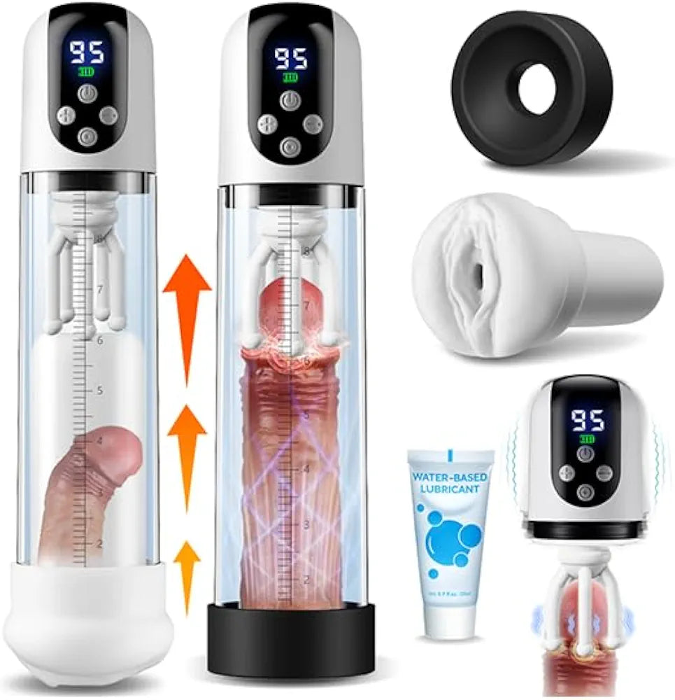 Male Penis Pump Sex Toys for Men, 3-in-1 Dick Enlarger Penis Extender & Male Masturbator, Detachable Glans Trainer with 5 Suction & 9 Vibration, Adult Sex Toys with Pocket Pussy for Men Masturbation