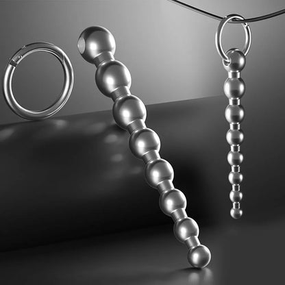 Stainless Steel Multi-Bead Urethral Sound and Dilator with Claspable O-Ring for Male Urethral Stimulation