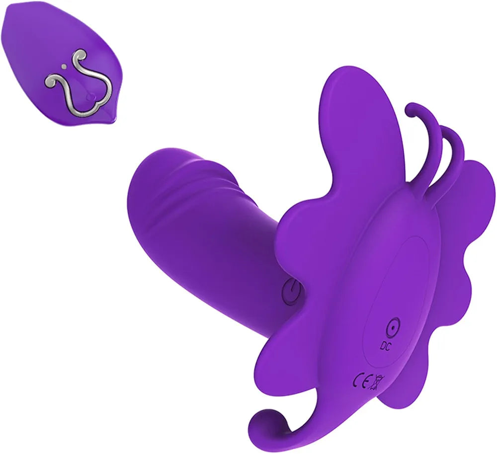 Premium Rechargeable Silicone Butterfly Panty Vibrator with 10 Vibration Modes - Purple