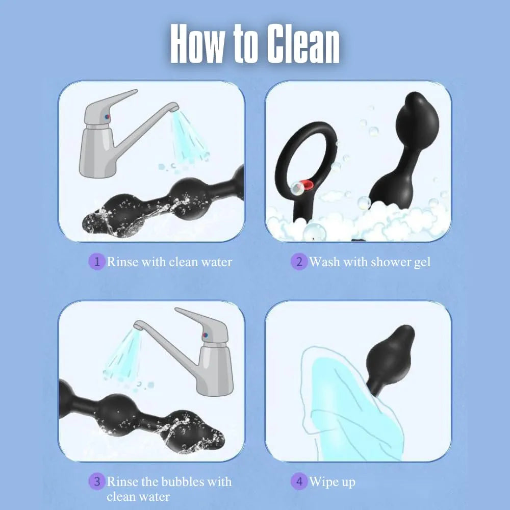 Adjustable Silicone Anal Training Kit with Inflatable Pump and Beads