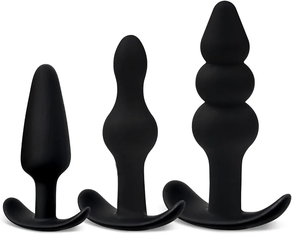 Silicone Anal Bead and Butt Plug Training Kit - 3-Piece Progressive Set for Beginners to Advanced