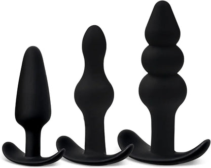 Silicone Anal Bead and Butt Plug Training Kit - 3-Piece Progressive Set for Beginners to Advanced