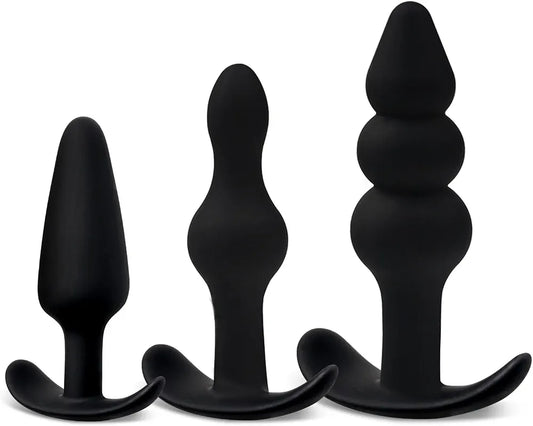 Silicone Anal Bead and Butt Plug Training Kit - 3-Piece Progressive Set for Beginners to Advanced