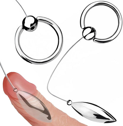 Heuceo Stainless Steel Oval Bullet Urethral Sound and Penis Plug Dilator Set with Ring and Nylon Line