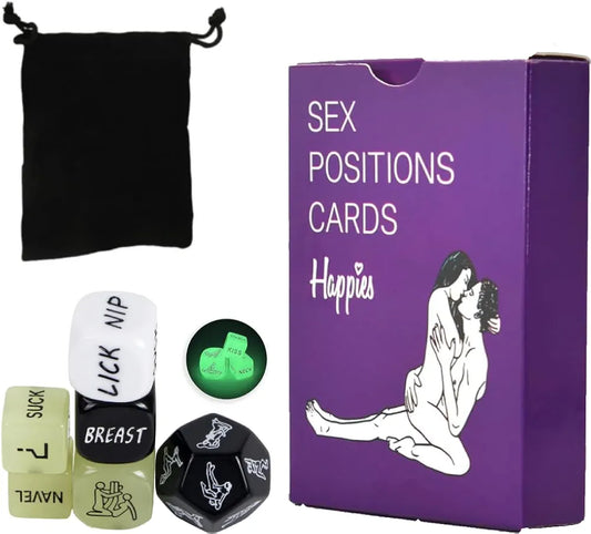 Intimacy Adventure Set: 47 Position Cards & 6 Glow-in-the-Dark Dice for Couples