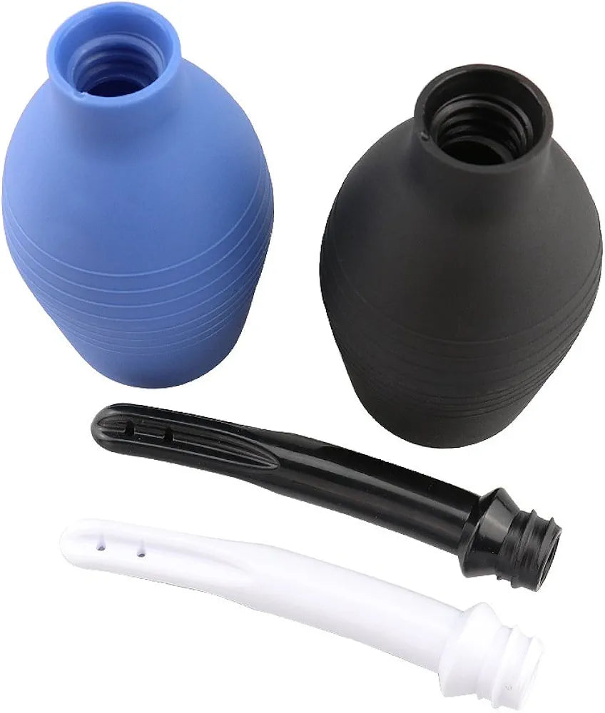 Professional Soft Silicone Enema Cleansing Bulb Syringe Kit, Multi-Size (S/M/L/XL) 89ml-310ml, Black and Blue