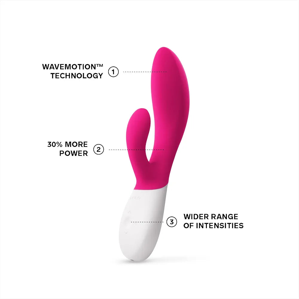LELO INA Wave 2 Dual-Stimulation Rabbit Vibrator with WaveMotion Technology and 12 Vibration Modes - Cerise