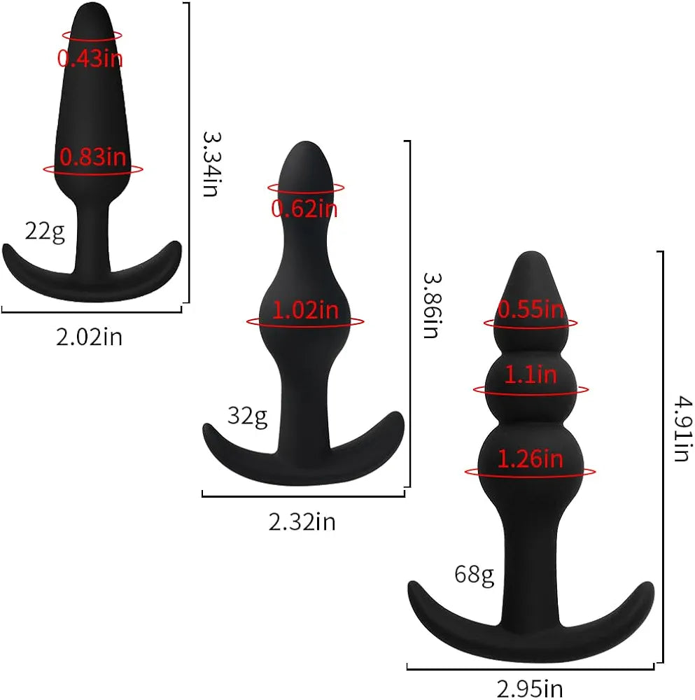Silicone Anal Bead and Butt Plug Training Kit - 3-Piece Progressive Set for Beginners to Advanced
