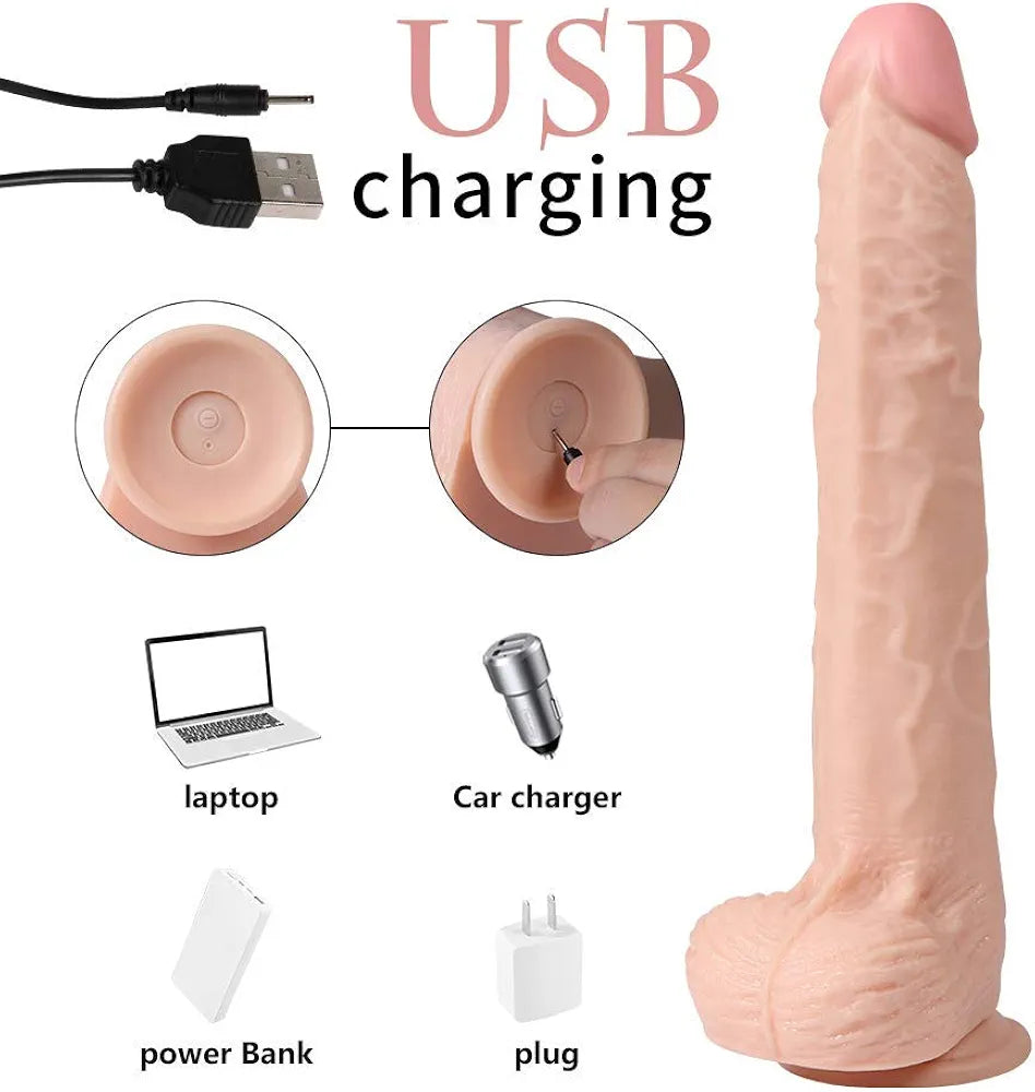 11.6-Inch Realistic Rechargeable Dildo with 20 Vibration Modes and Powerful Suction Base