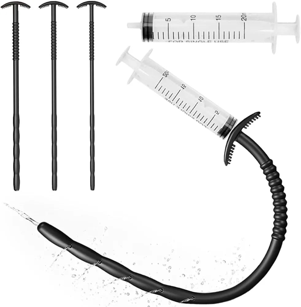 9.6" Silicone Urethral Sound Catheter Training Set - 3-Piece Hollow Porous Dilator Kit for Men