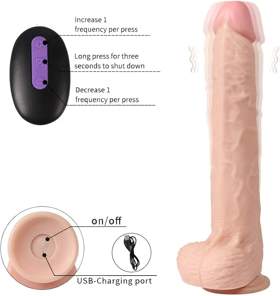 11.6-Inch Realistic Rechargeable Dildo with 20 Vibration Modes and Powerful Suction Base