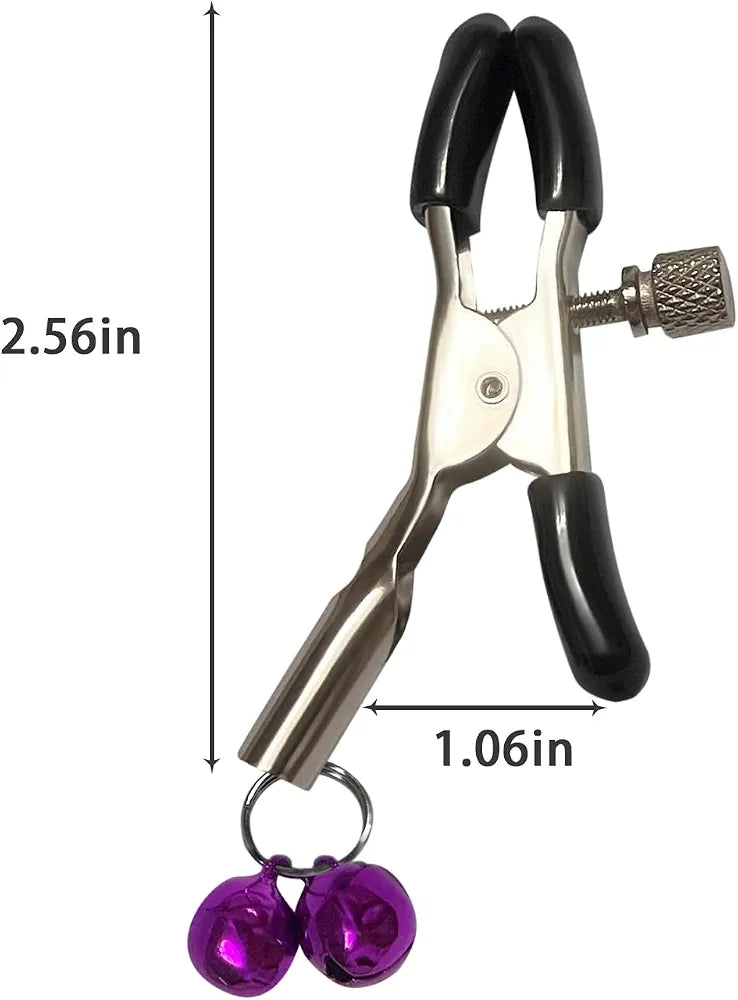 Adjustable Metal Nipple Clamps with Bells for Sensory Play and Teasing