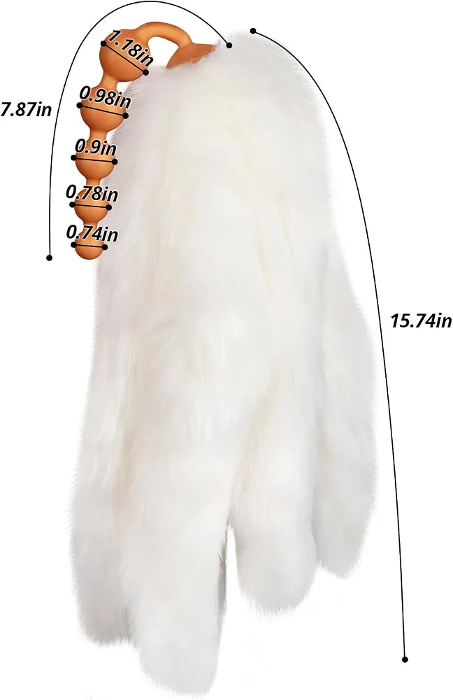 Premium Silicone Anal Bead Plug with 5 Detachable Faux Fur Tails for Couples Play