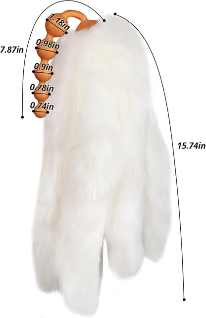 Premium Silicone Anal Bead Plug with 5 Detachable Faux Fur Tails for Couples Play