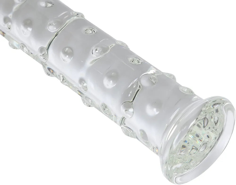 Large Crystal Glass Dildo with Dotted Texture for G-Spot Stimulation