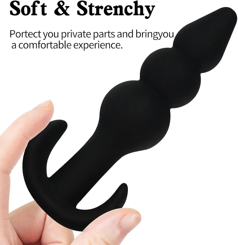 Silicone Anal Bead and Butt Plug Training Kit - 3-Piece Progressive Set for Beginners to Advanced