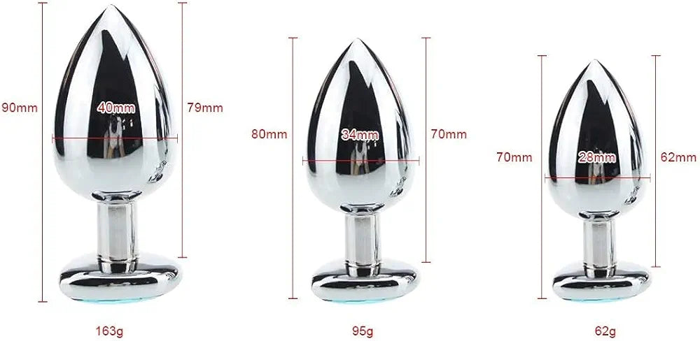 3-Piece Metal Anal Plug Training Kit with Heart-Shaped Jewelry Base - Beginner-Friendly Adult Sex Toy Set (Large, Medium, Small)