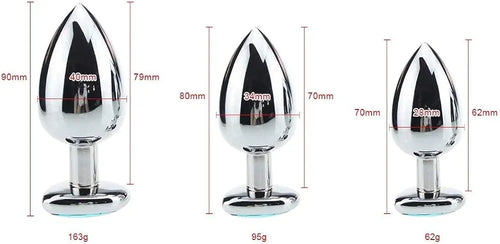 3-Piece Metal Anal Plug Training Kit with Heart-Shaped Jewelry Base - Beginner-Friendly Adult Sex Toy Set (Large, Medium, Small)