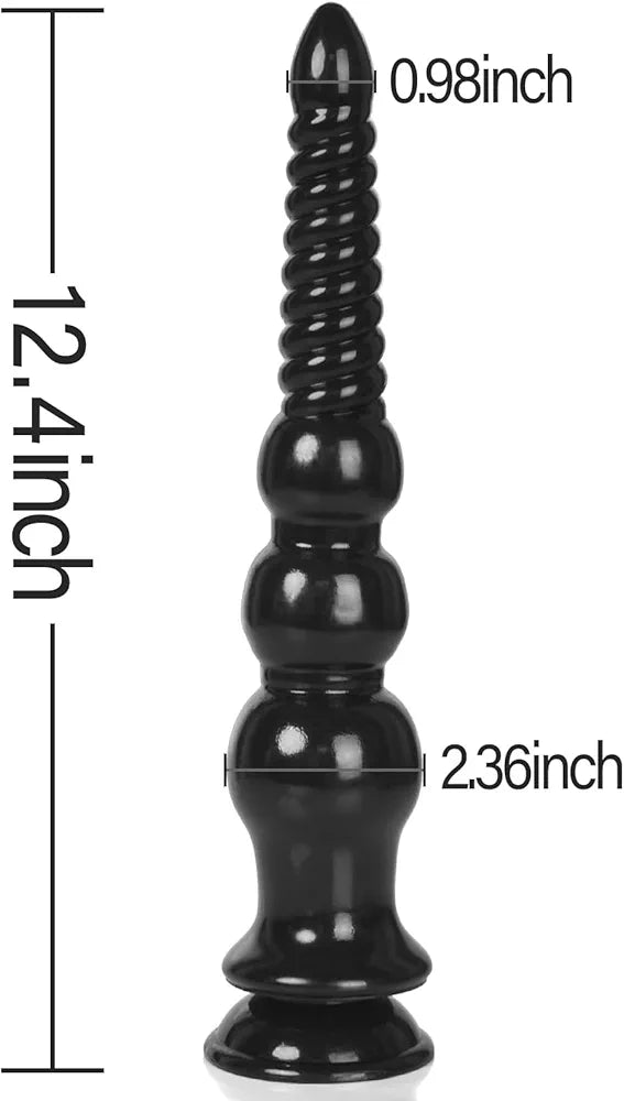 12.4-Inch Silicone Anal Training Beads with Suction Cup Base - Black
