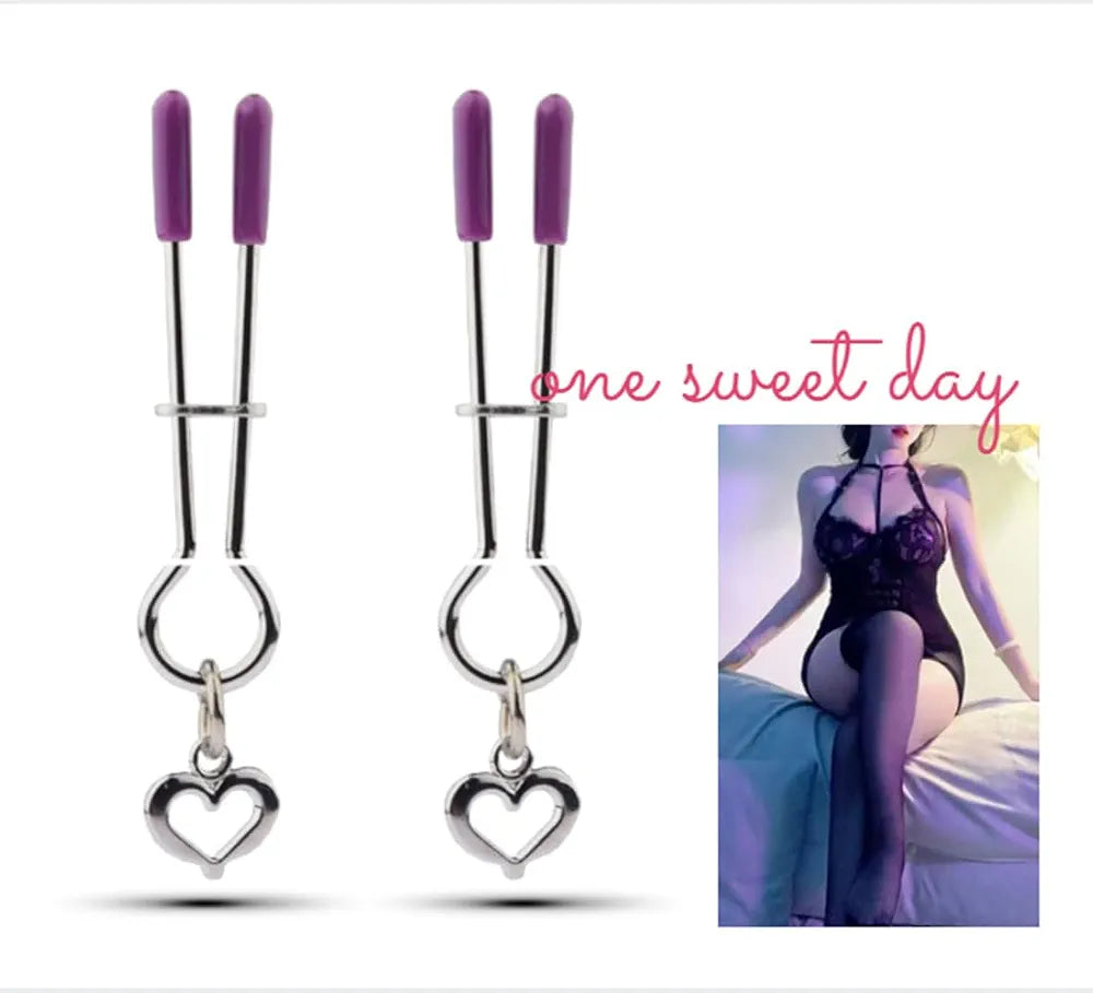 Adjustable Silicone-Tipped Nipple Clamps for Couples - Non-Piercing Nickel-Free Foreplay Jewelry