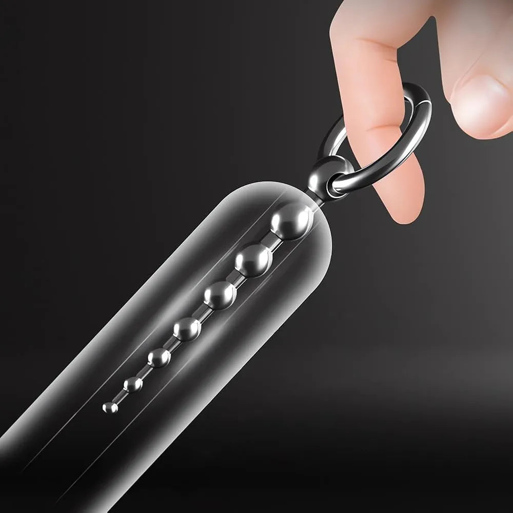 Stainless Steel Multi-Bead Urethral Sound and Dilator with Claspable O-Ring for Male Urethral Stimulation