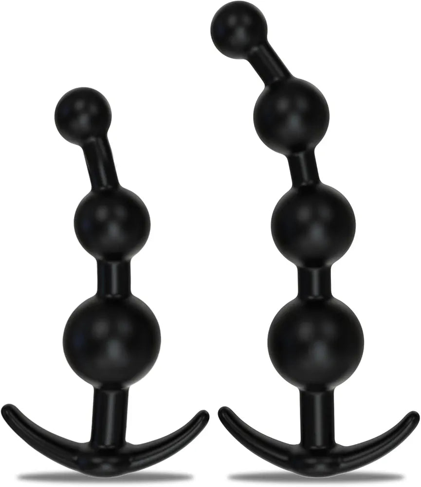 Silicone Anal Training Kit: 2-Piece Flexible Butt Plug and Graduated Bead Set for Prostate Massage