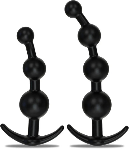 Silicone Anal Training Kit: 2-Piece Flexible Butt Plug and Graduated Bead Set for Prostate Massage