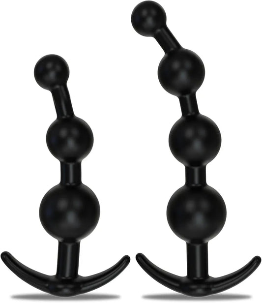 Silicone Anal Training Kit: 2-Piece Flexible Butt Plug and Graduated Bead Set for Prostate Massage