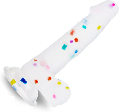 6.5 Inch Flexible Confetti Clear Silicone Dildo with Suction Cup Base for G-Spot and Prostate Stimulation