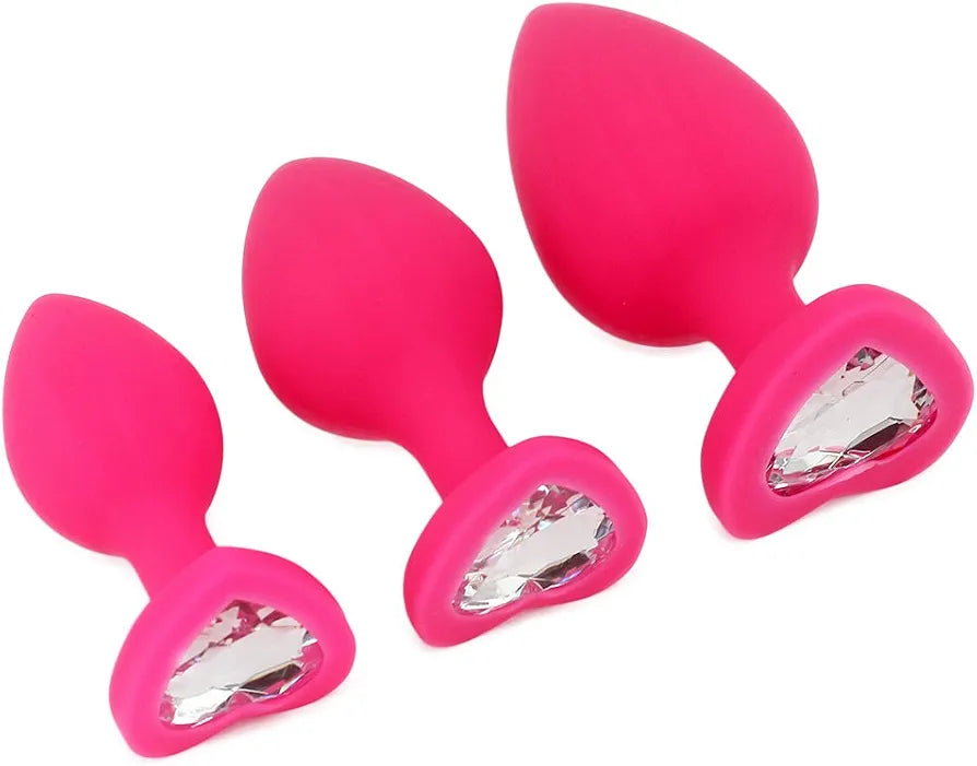 3-Piece Heart-Shaped Jeweled Silicone Butt Plug Training Set