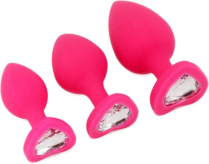 3-Piece Heart-Shaped Jeweled Silicone Butt Plug Training Set