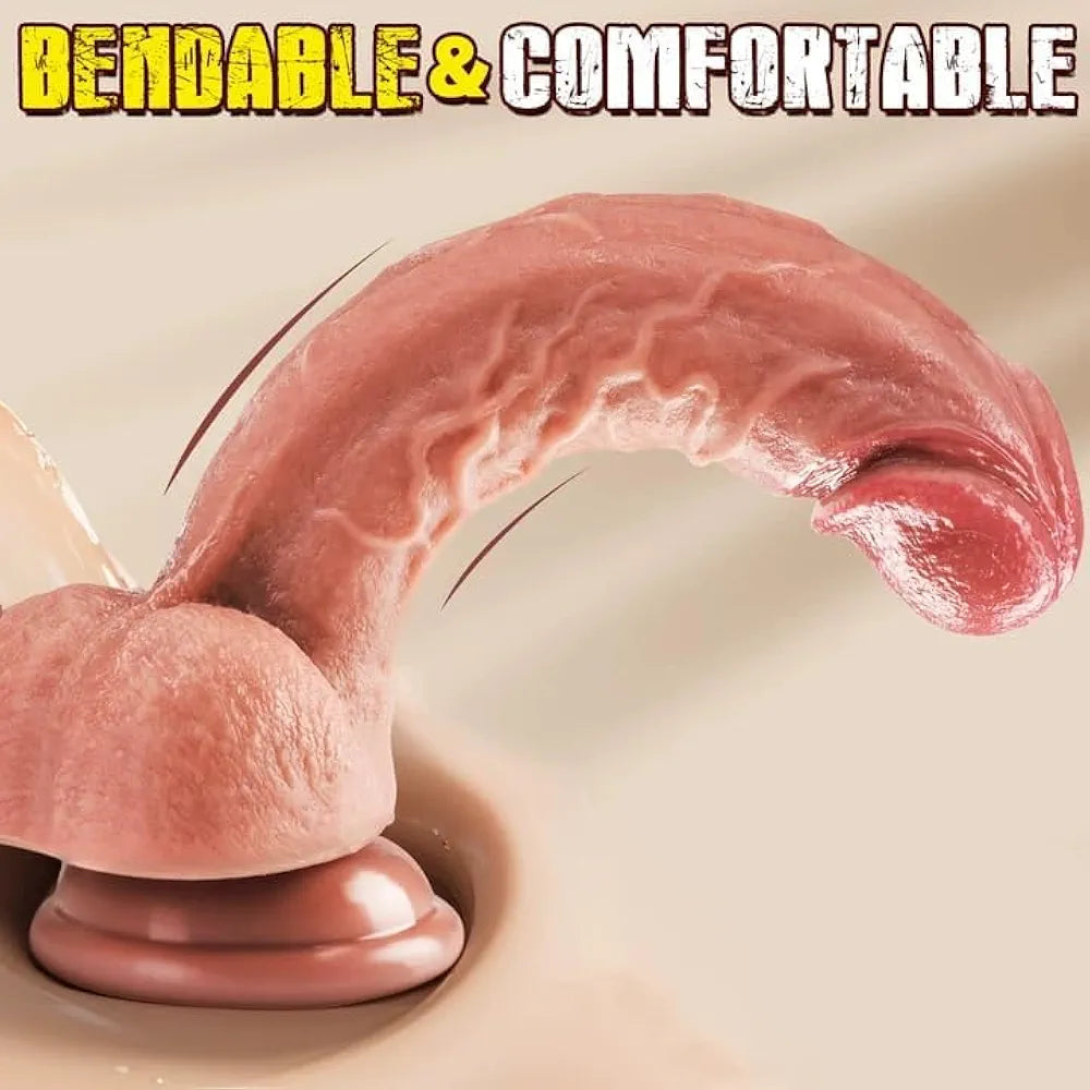 7.3-Inch Realistic Silicone G-Spot Dildo with Strong Suction Cup for Anal and Vaginal Use