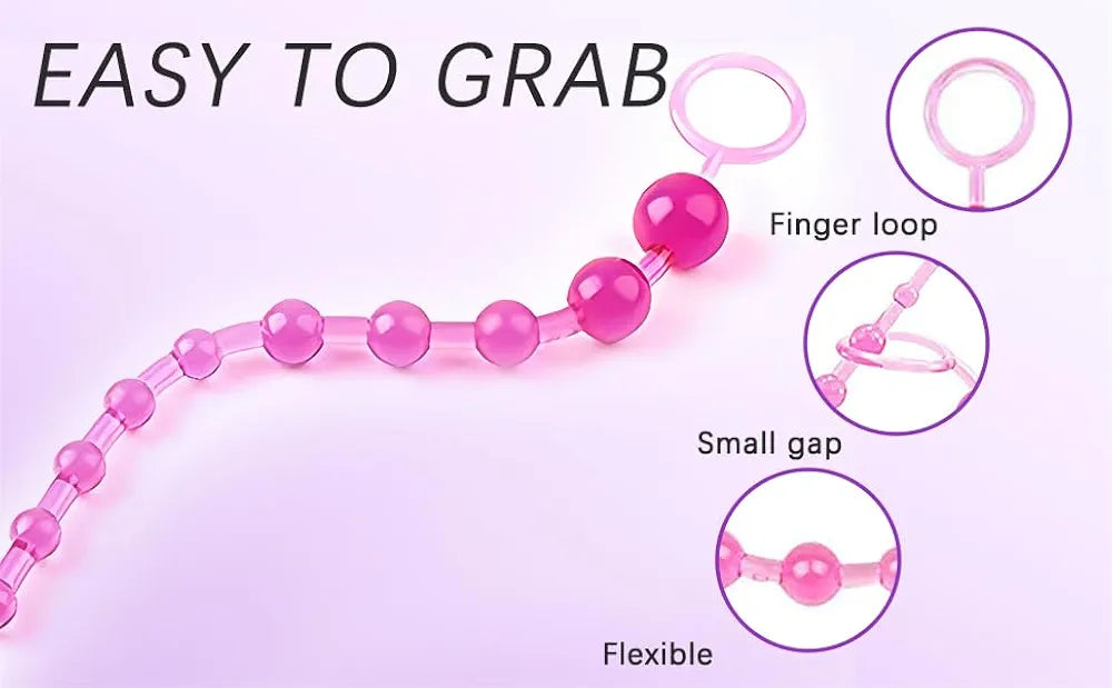 12-Inch Silicone 10-Bead Anal Chain with Pull Ring for Prostate Massage and Couples Play