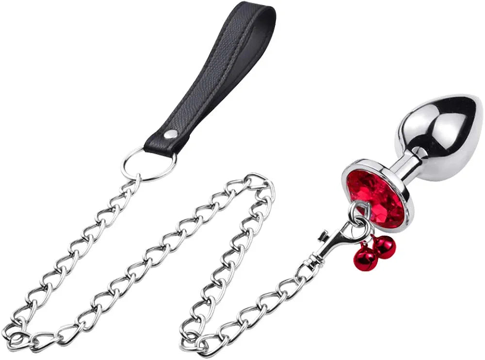 3-Piece Stainless Steel Anal Training Plug Set with Bell and Traction Chain