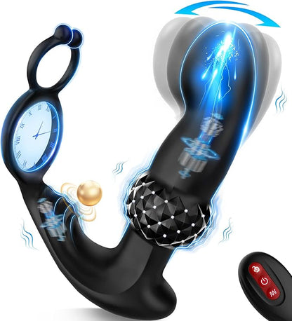 Advanced Remote-Controlled Prostate Massager with Thrusting Vibration and Cock Ring