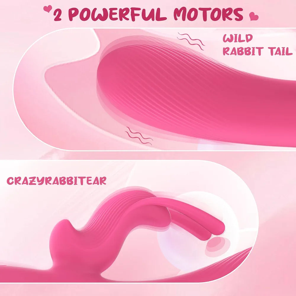 Premium Dual-Motor Rechargeable Silicone Rabbit Vibrator with 10 Vibration Modes for G-Spot and Clitoral Stimulation
