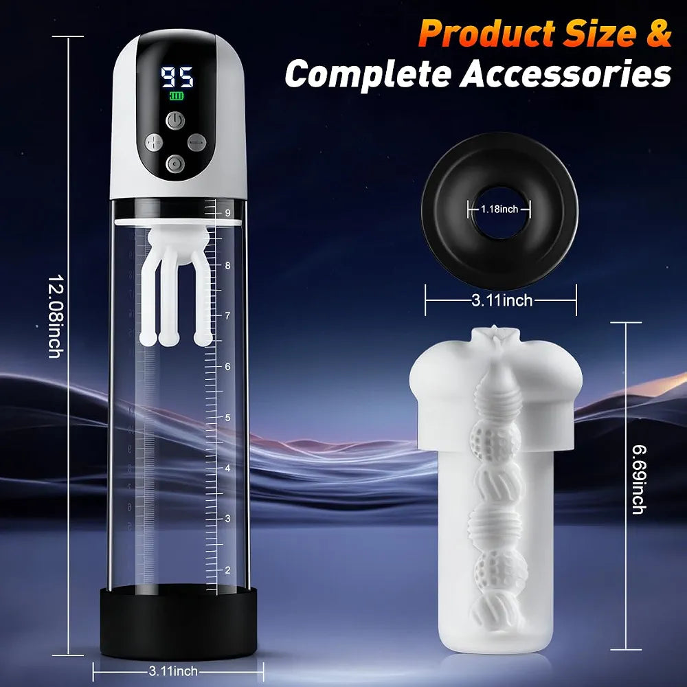 Male Penis Pump Sex Toys for Men, 3-in-1 Dick Enlarger Penis Extender & Male Masturbator, Detachable Glans Trainer with 5 Suction & 9 Vibration, Adult Sex Toys with Pocket Pussy for Men Masturbation