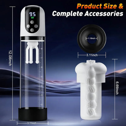 Male Penis Pump Sex Toys for Men, 3-in-1 Dick Enlarger Penis Extender & Male Masturbator, Detachable Glans Trainer with 5 Suction & 9 Vibration, Adult Sex Toys with Pocket Pussy for Men Masturbation