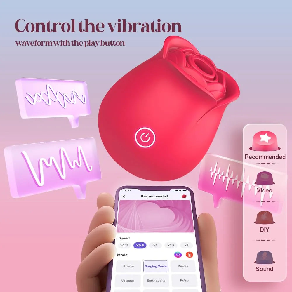 Rose-Shaped 2-in-1 Oral Suction and Clitoral Vibrator with 9 Stimulation Modes