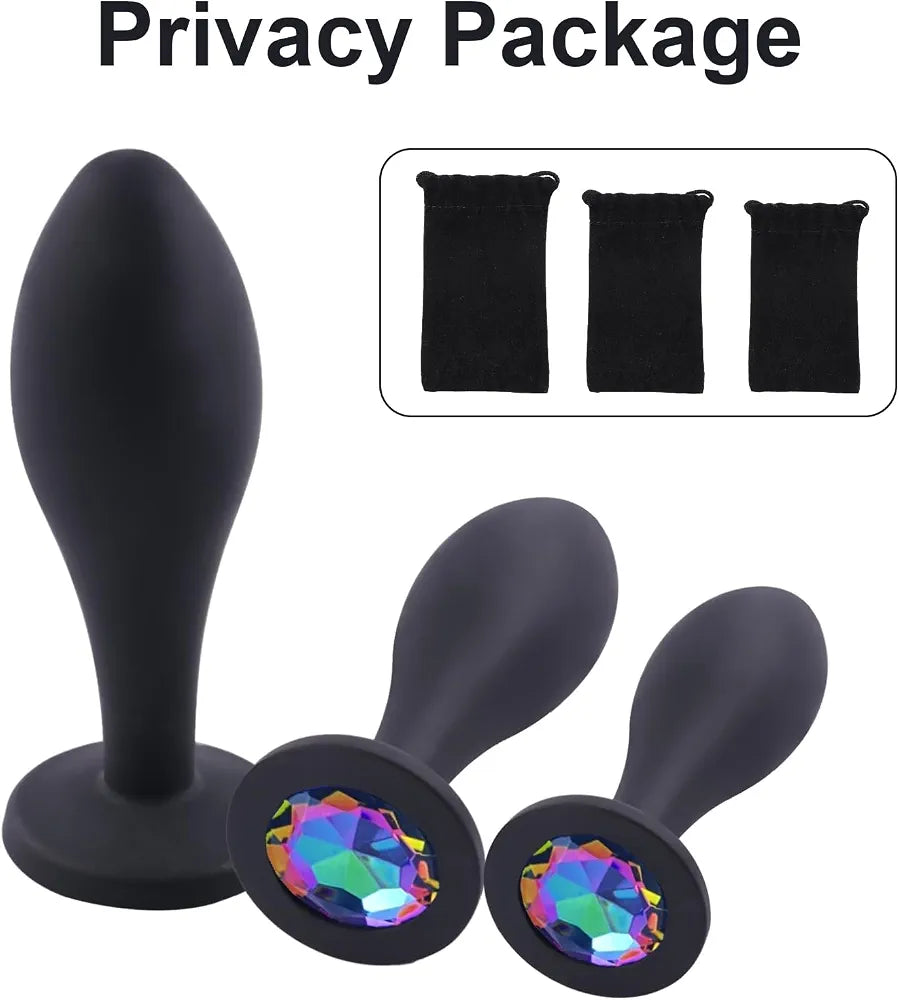 3-Piece Jeweled Anal Training Plug Kit for Beginners and Couples
