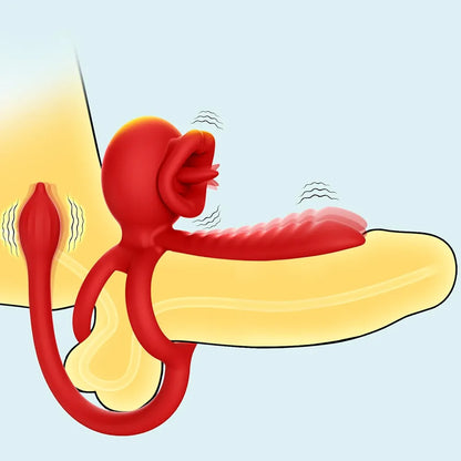 Premium 3-in-1 Dual Vibrating Cock Ring with 9 Stimulation Modes and Tongue Licking Function