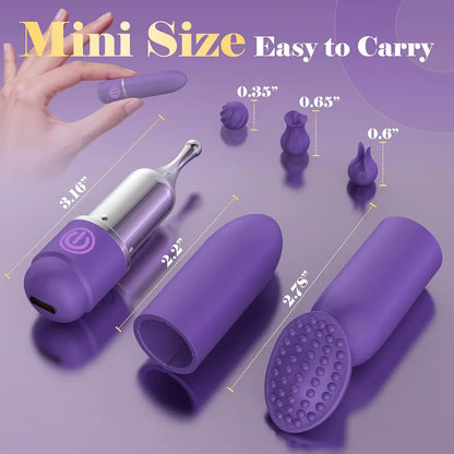 10-Mode Compact Bullet Vibrator Set with 5 Interchangeable Attachments for Targeted Stimulation