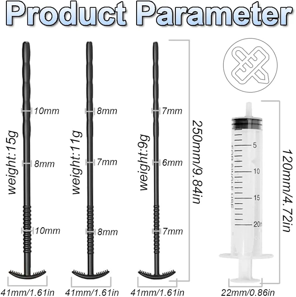 9.6" Silicone Urethral Sound Catheter Training Set - 3-Piece Hollow Porous Dilator Kit for Men