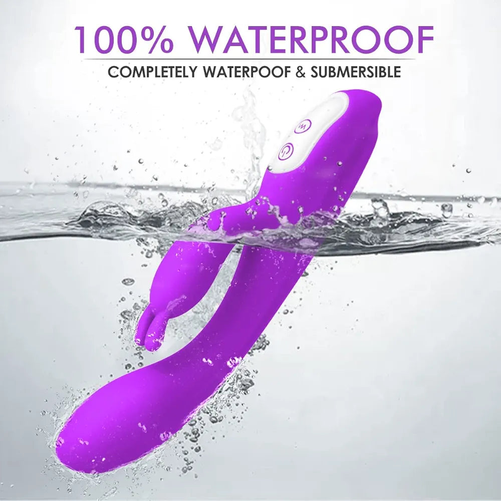 Heated Rabbit Vibrator with Bunny Ears for Dual G-Spot and Clitoral Stimulation, 9-Mode Waterproof Dual Motor Massager