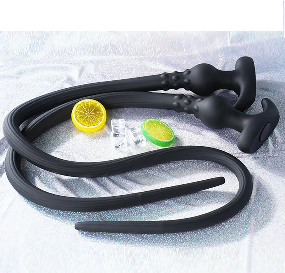 41-Inch Extra Long Silicone Anal Douche and Hollow Plug Set with 150ml Syringe for Deep Cleaning