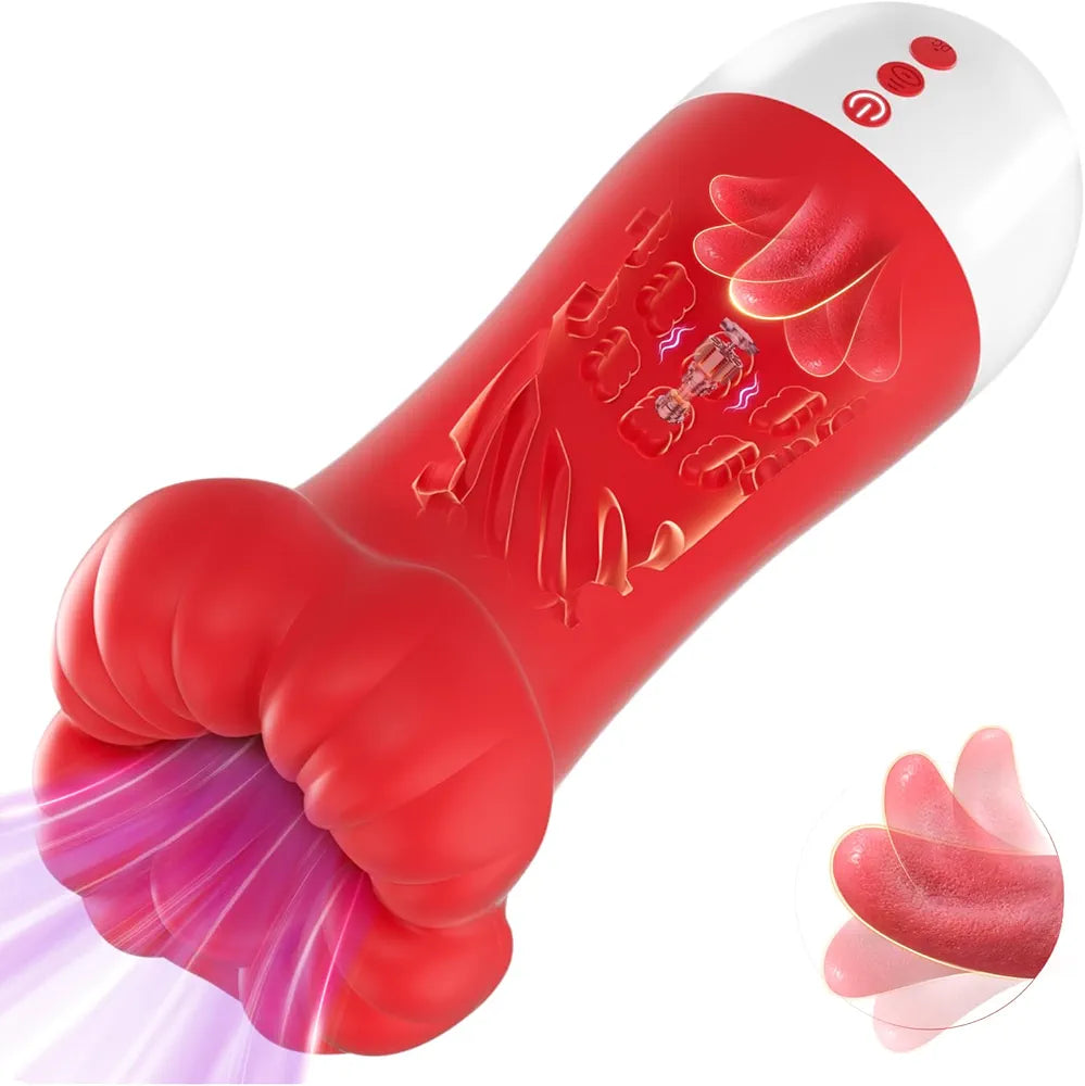 Baiwatt Squeezable Male Masturbator Sleeve with 3 Sucking and 10 Licking Vibration Modes