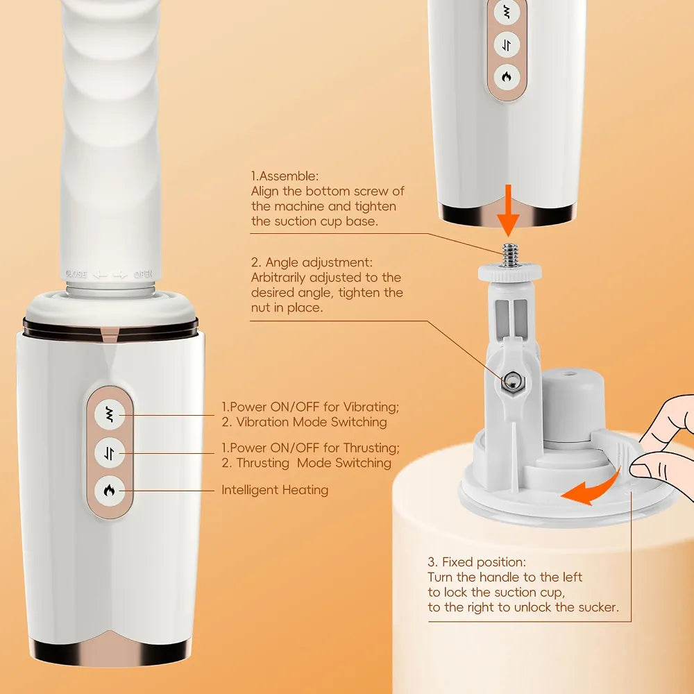 Smart Heating Thrusting Dildo Machine with 7 Vibration Modes and Suction Cup Base for Couples